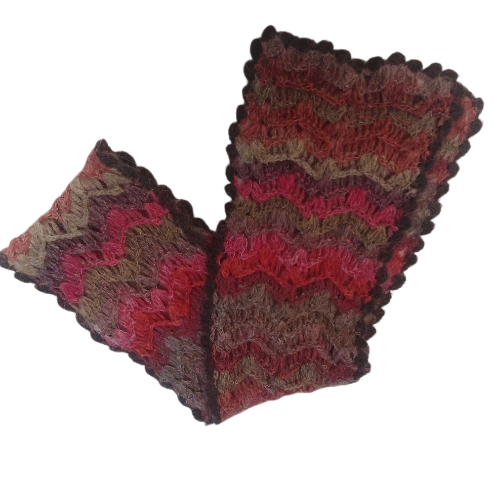 Multi-color Zigzag Knit Scarf Cozy Mohair-Wool Lace Scalloped Hem NO Itch - Picture 6 of 8